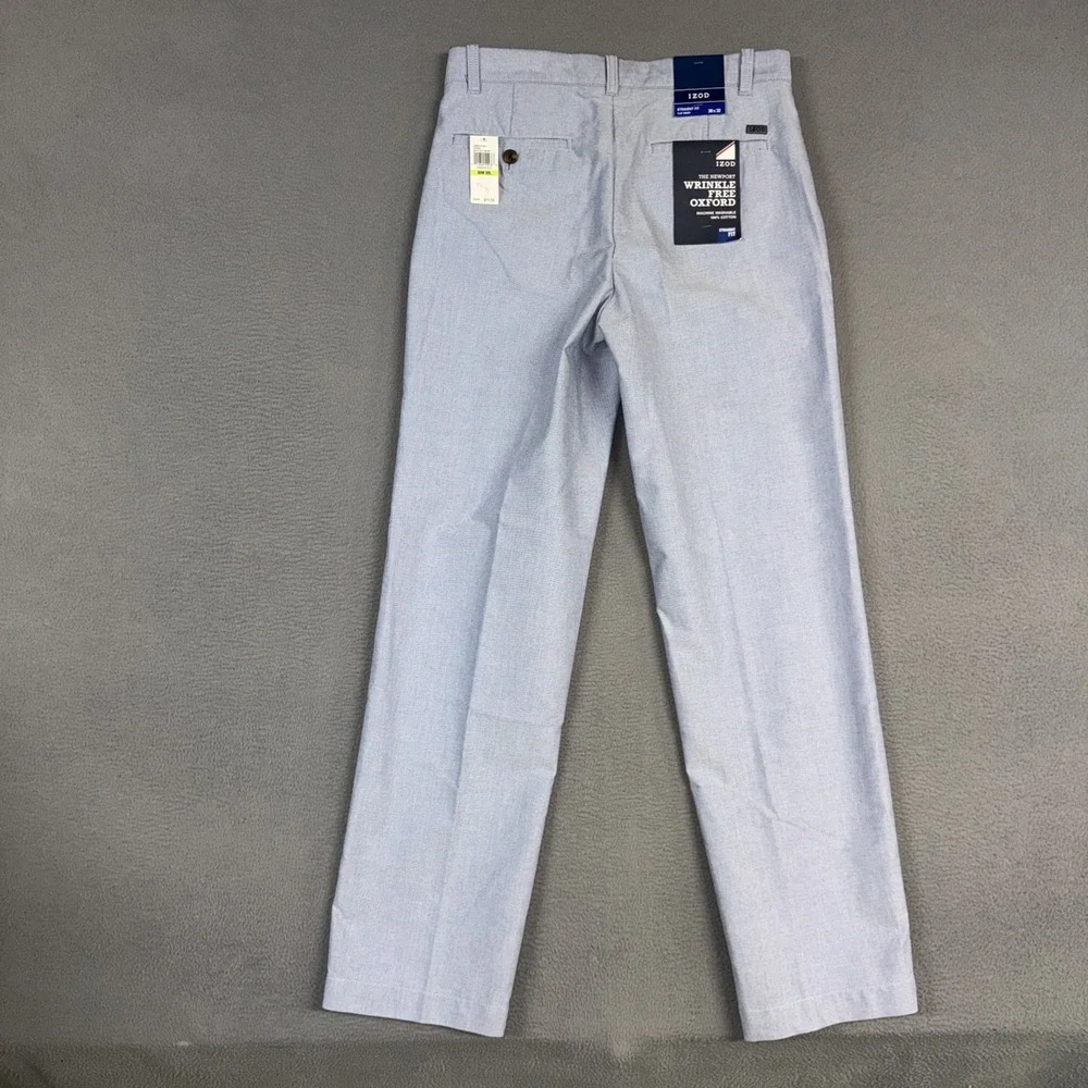 Izod Pants Mens 30x32 Light Blue Straight Fit Flat Front Wrinkle Free Oxford NWT